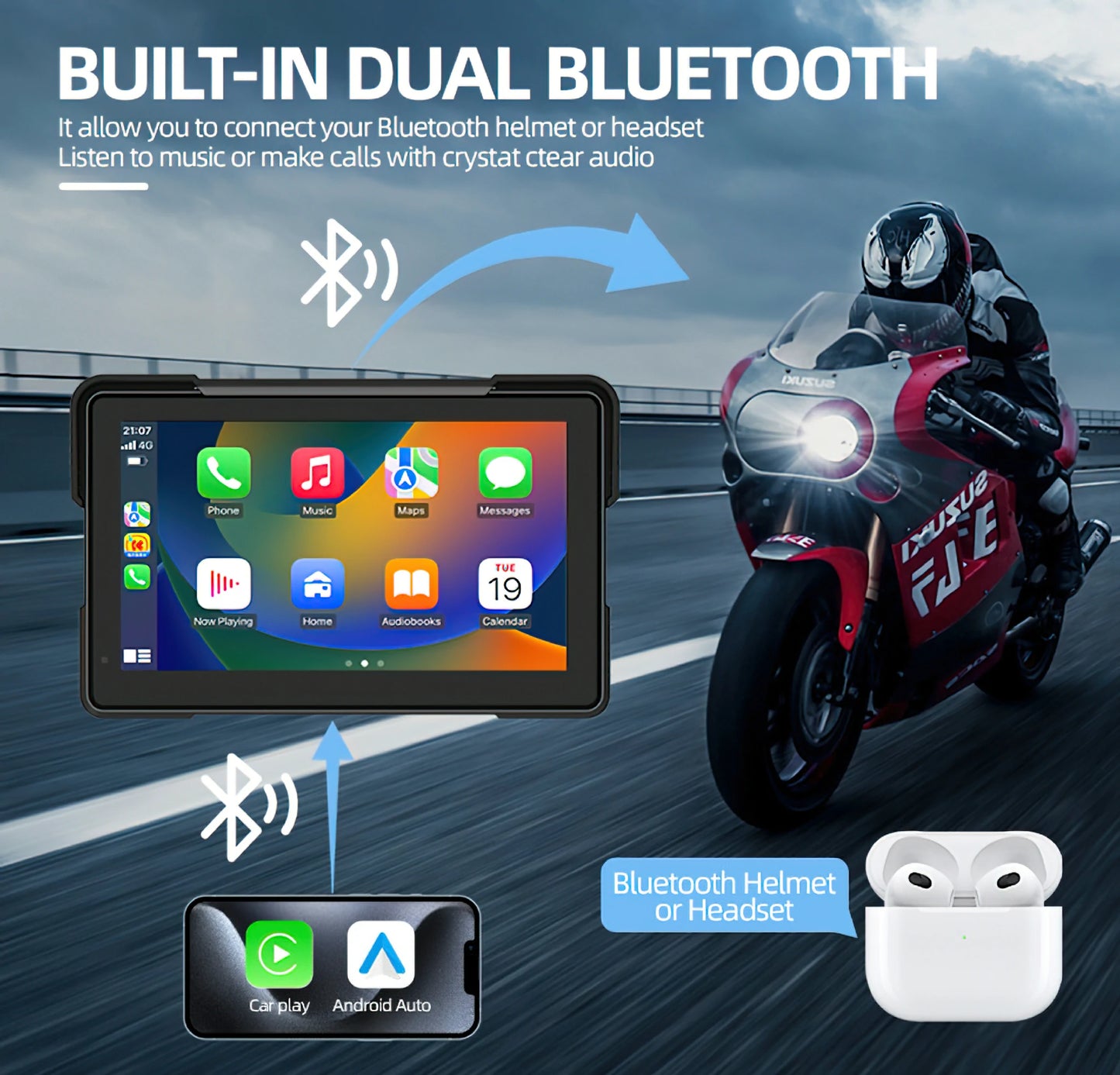 7"IPS Motorcycle Smart Digital Display