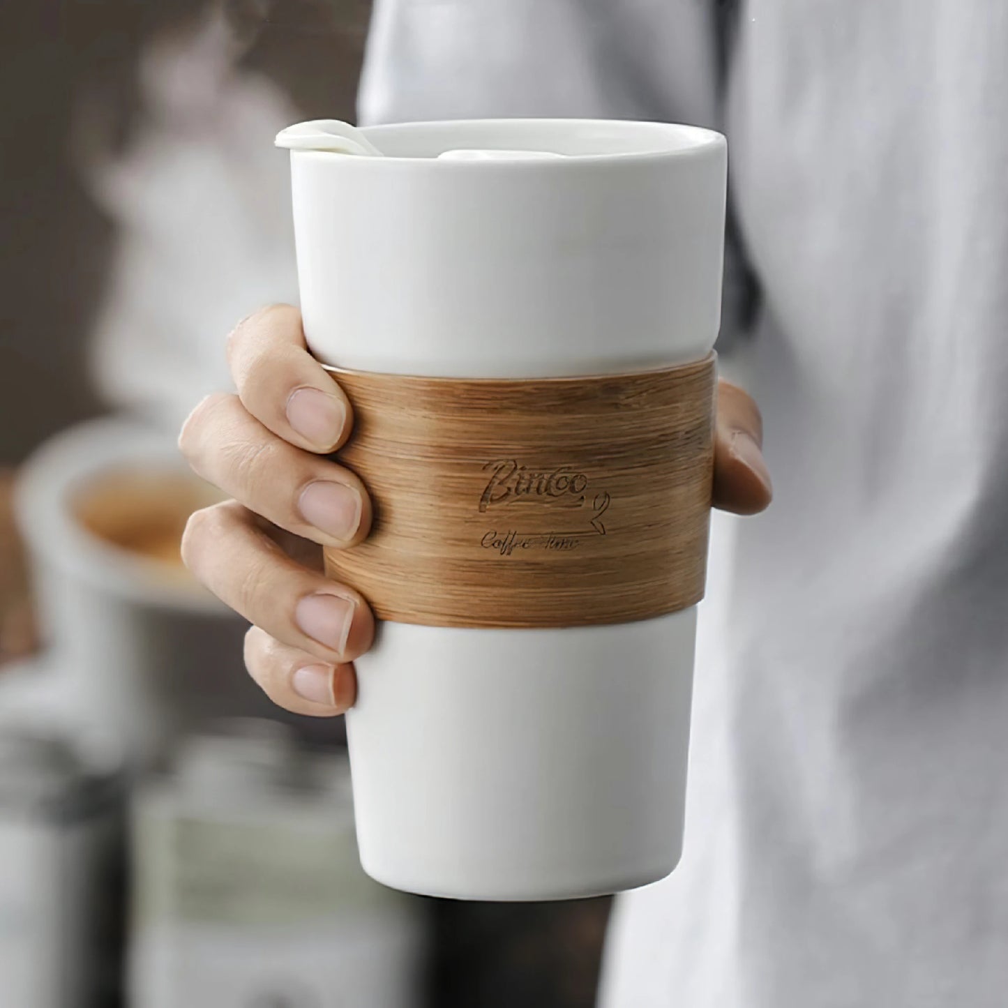 Bamboo Sleeve Ceramic Infusing Coffee Mug