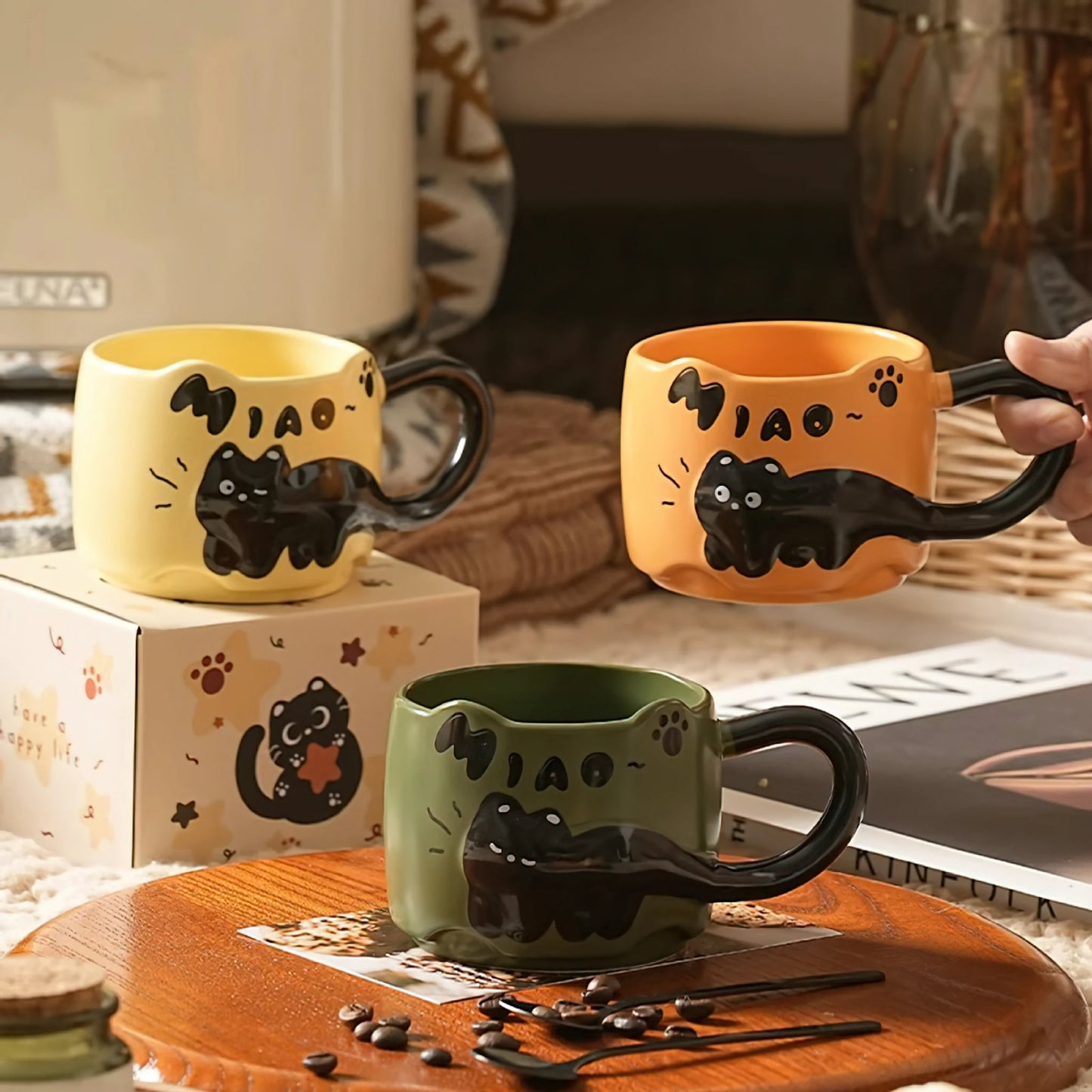 Ceramic Coffee Mug Cat Creative Cute Gift Set