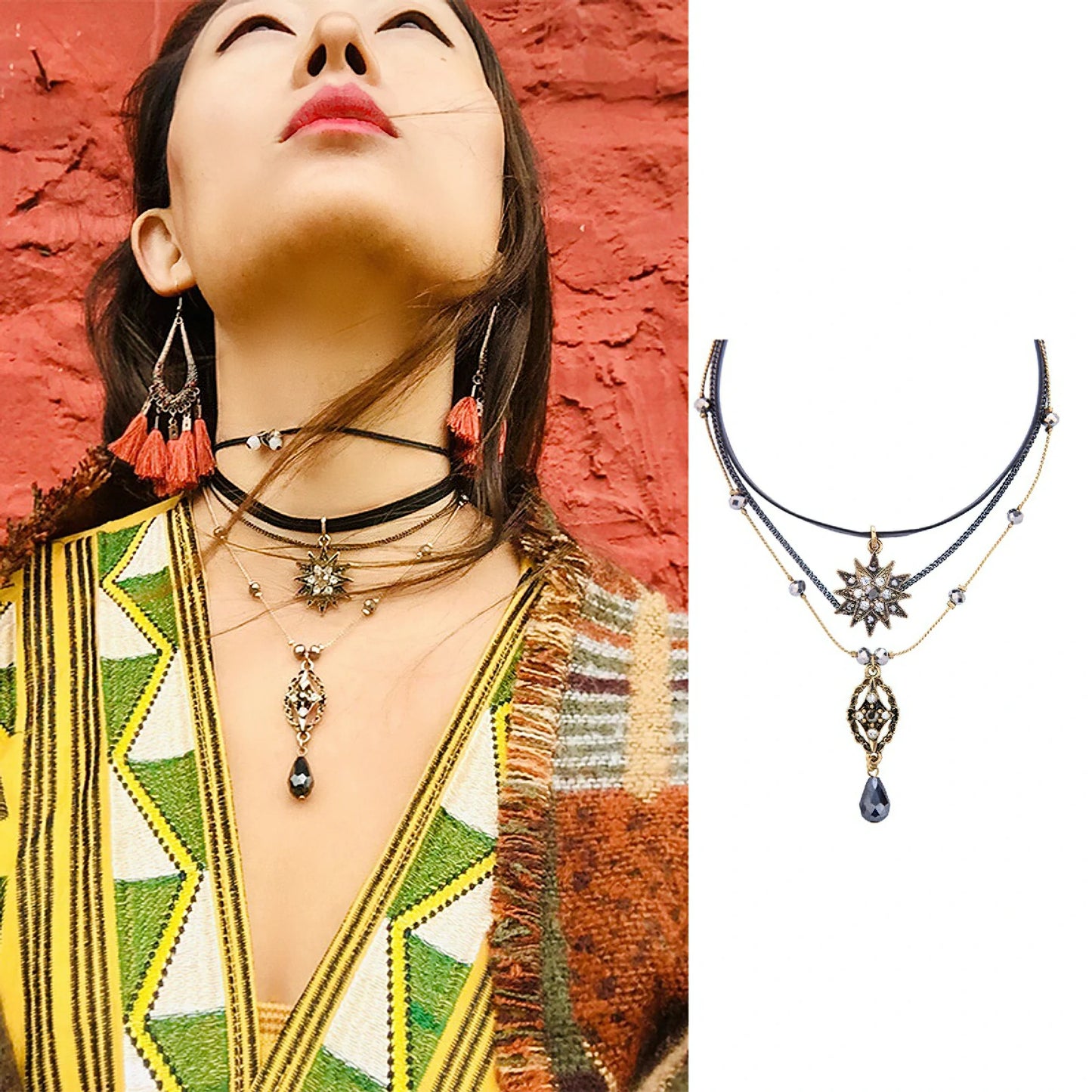 Star Pendant Necklace Layered Decor Choker
