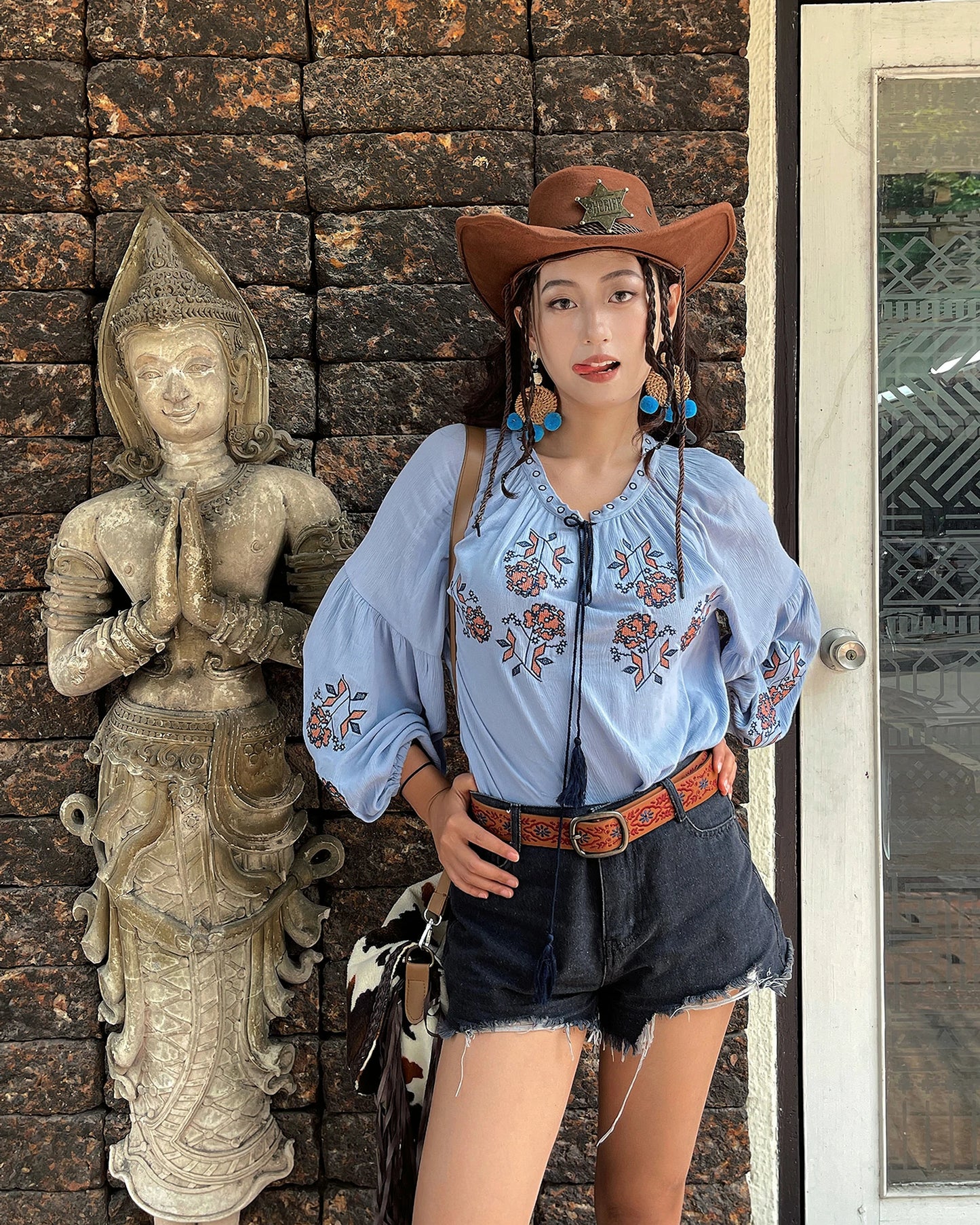 Thai Tribal Square Buckle Pattern PrintRetro Waist Belt