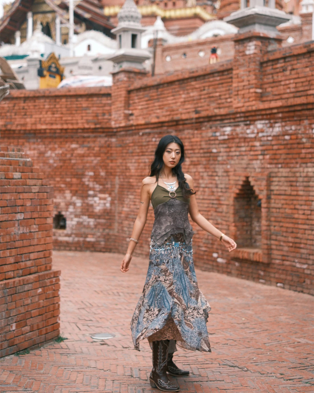 Tribal Butterfly Mesh Asymmetrical Skirt