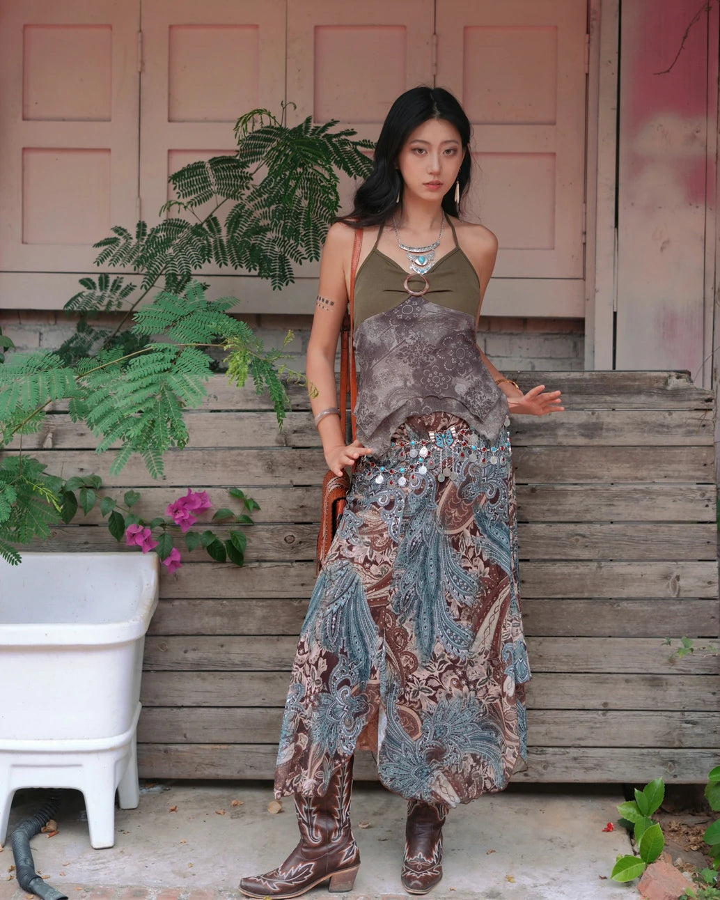 Tribal Butterfly Mesh Asymmetrical Skirt