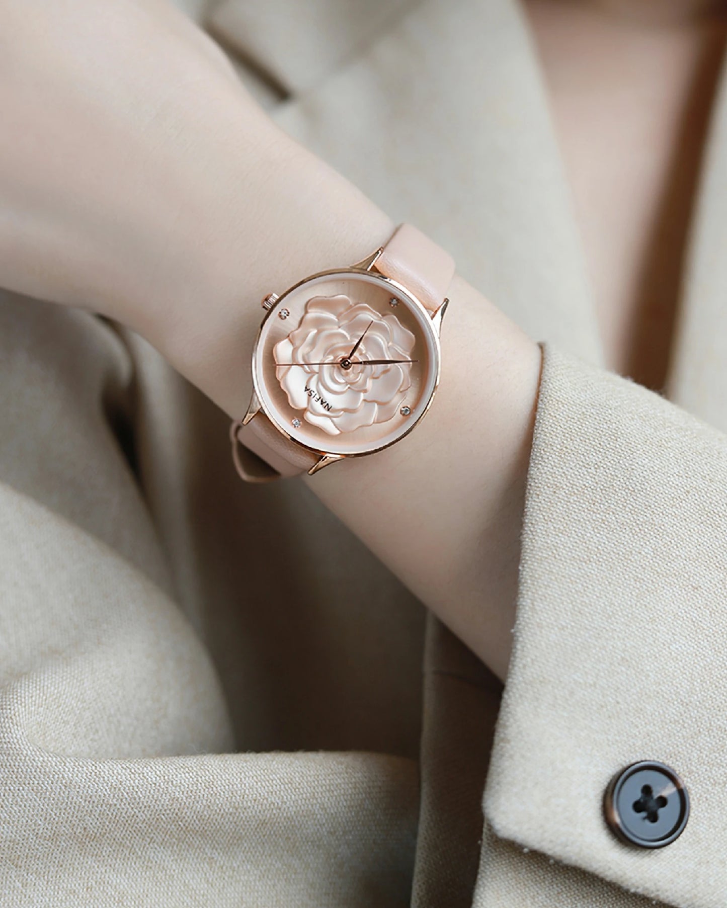3D Camellia Floral Dial Watch