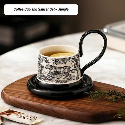 Coffee Mugs Cup and Saucer Set with High Handle