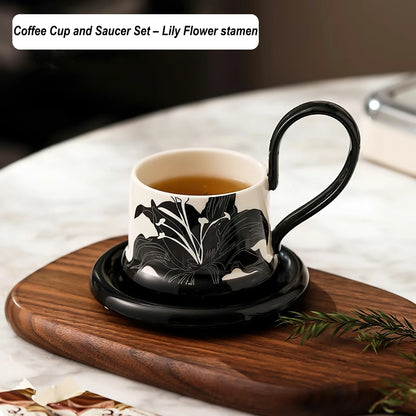 Coffee Mugs Cup and Saucer Set with High Handle