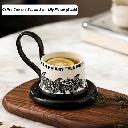 Coffee Mugs Cup and Saucer Set with High Handle