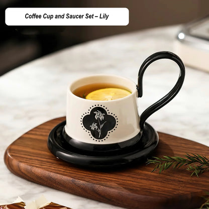 Coffee Mugs Cup and Saucer Set with High Handle