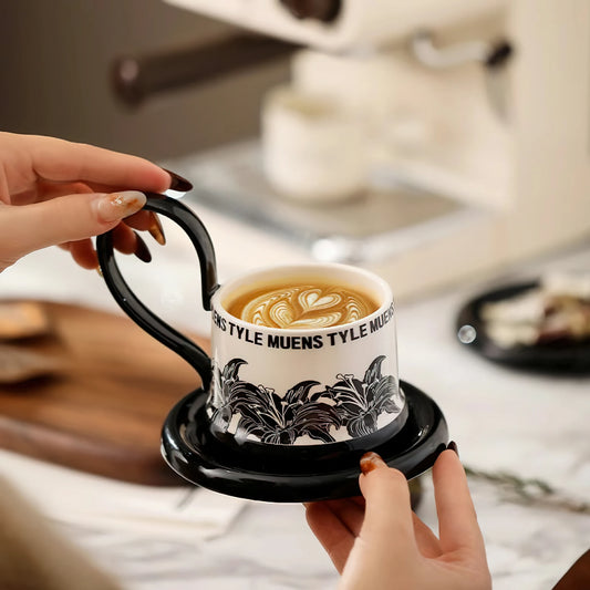 Coffee Mugs Cup and Saucer Set with High Handle