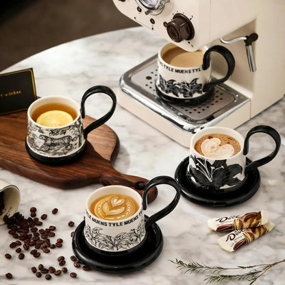 Coffee Mugs Cup and Saucer Set with High Handle