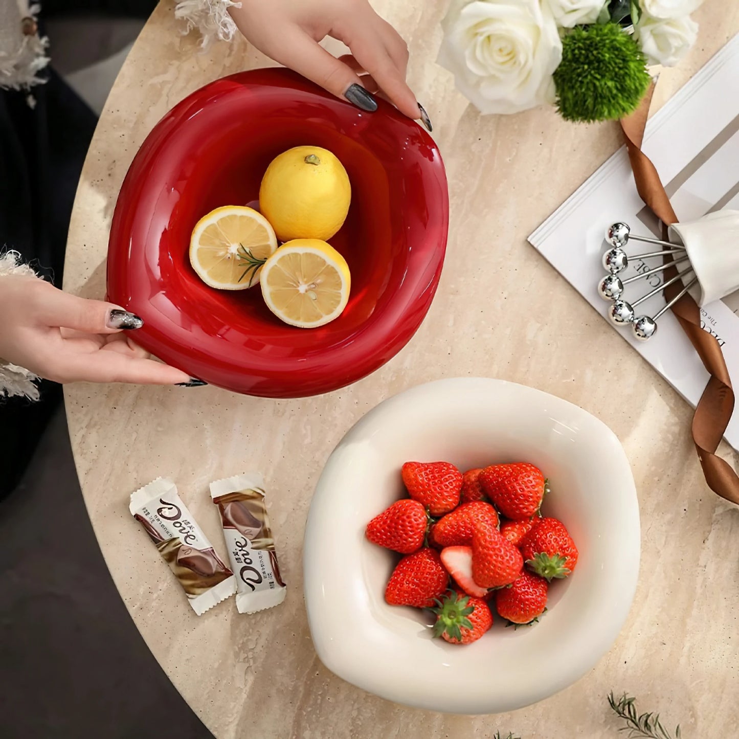 Detachable Drainable Luxury Ceramic Fruit Bowl