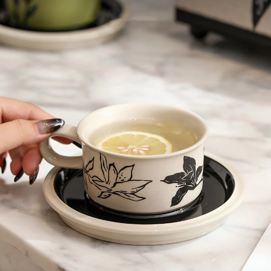 Flower Vintage Coffee Mugs Painted Ceramic Cups