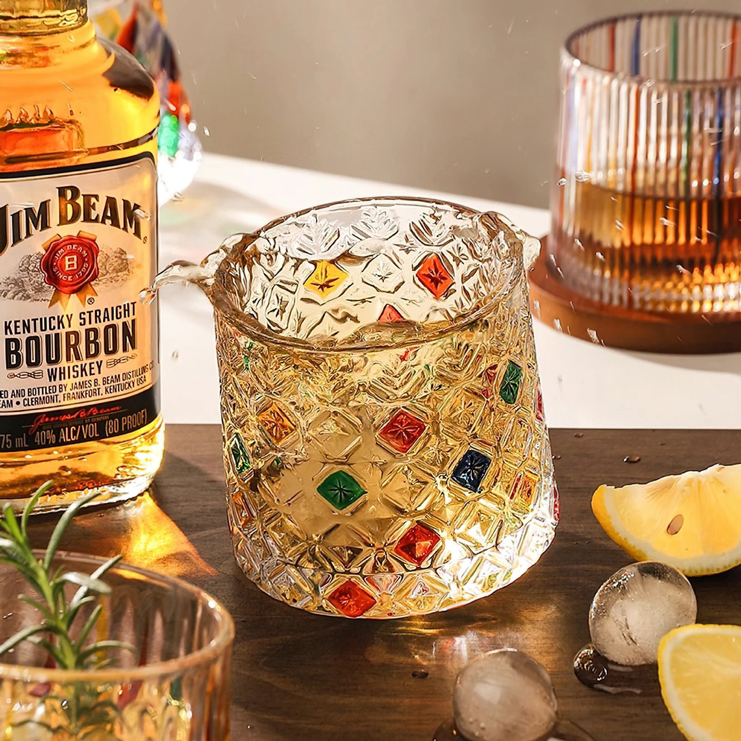 Hand-painted rotating whiskey glass set