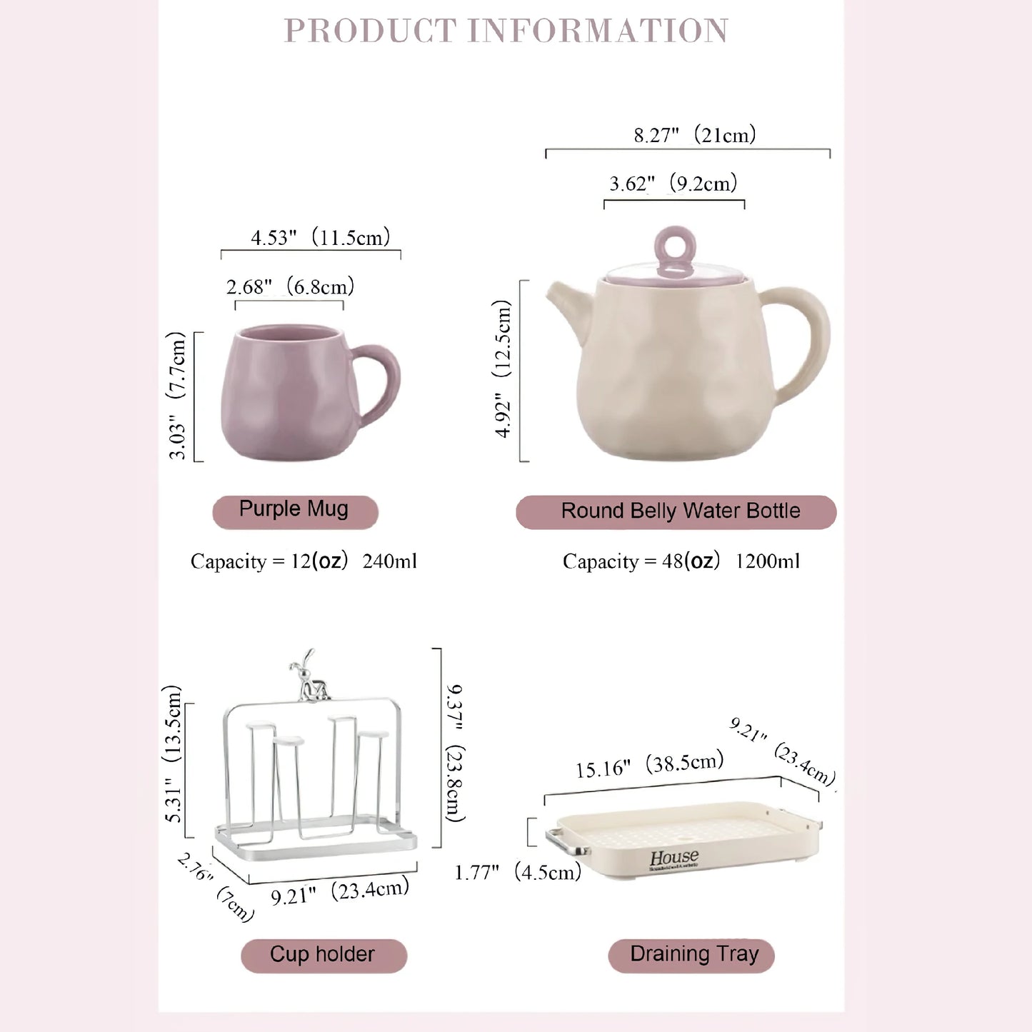 Purple Ceramic Tea Cup Coffee Mug Set