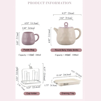 Purple Ceramic Tea Cup Coffee Mug Set