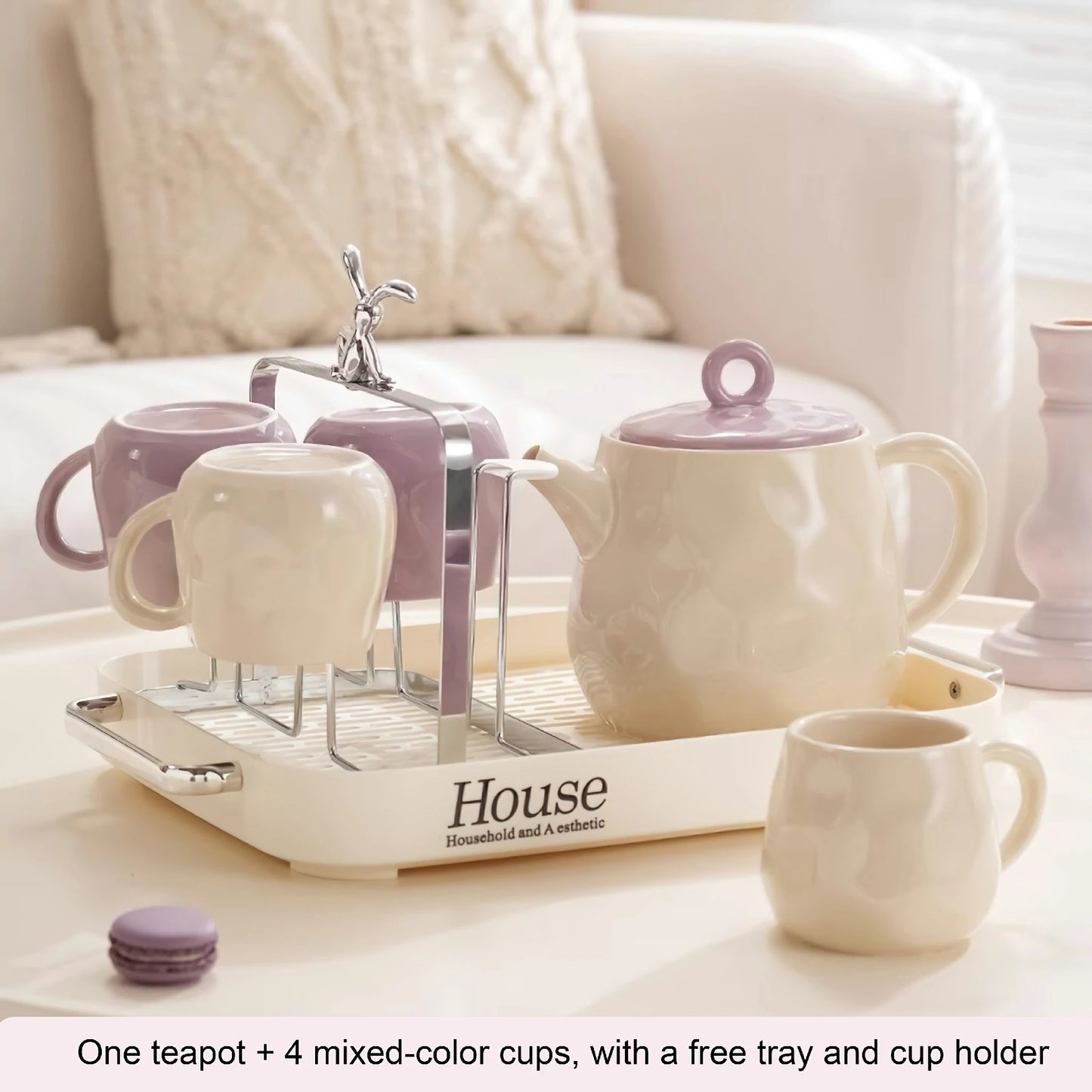Purple Ceramic Tea Cup Coffee Mug Set