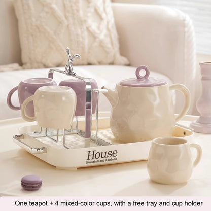 Purple Ceramic Tea Cup Coffee Mug Set