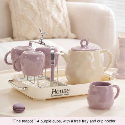 Purple Ceramic Tea Cup Coffee Mug Set