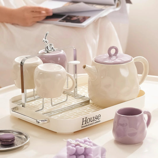 Purple Ceramic Tea Cup Coffee Mug Set