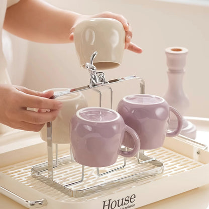 Purple Ceramic Tea Cup Coffee Mug Set