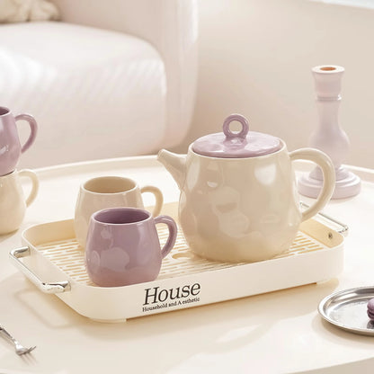 Purple Ceramic Tea Cup Coffee Mug Set