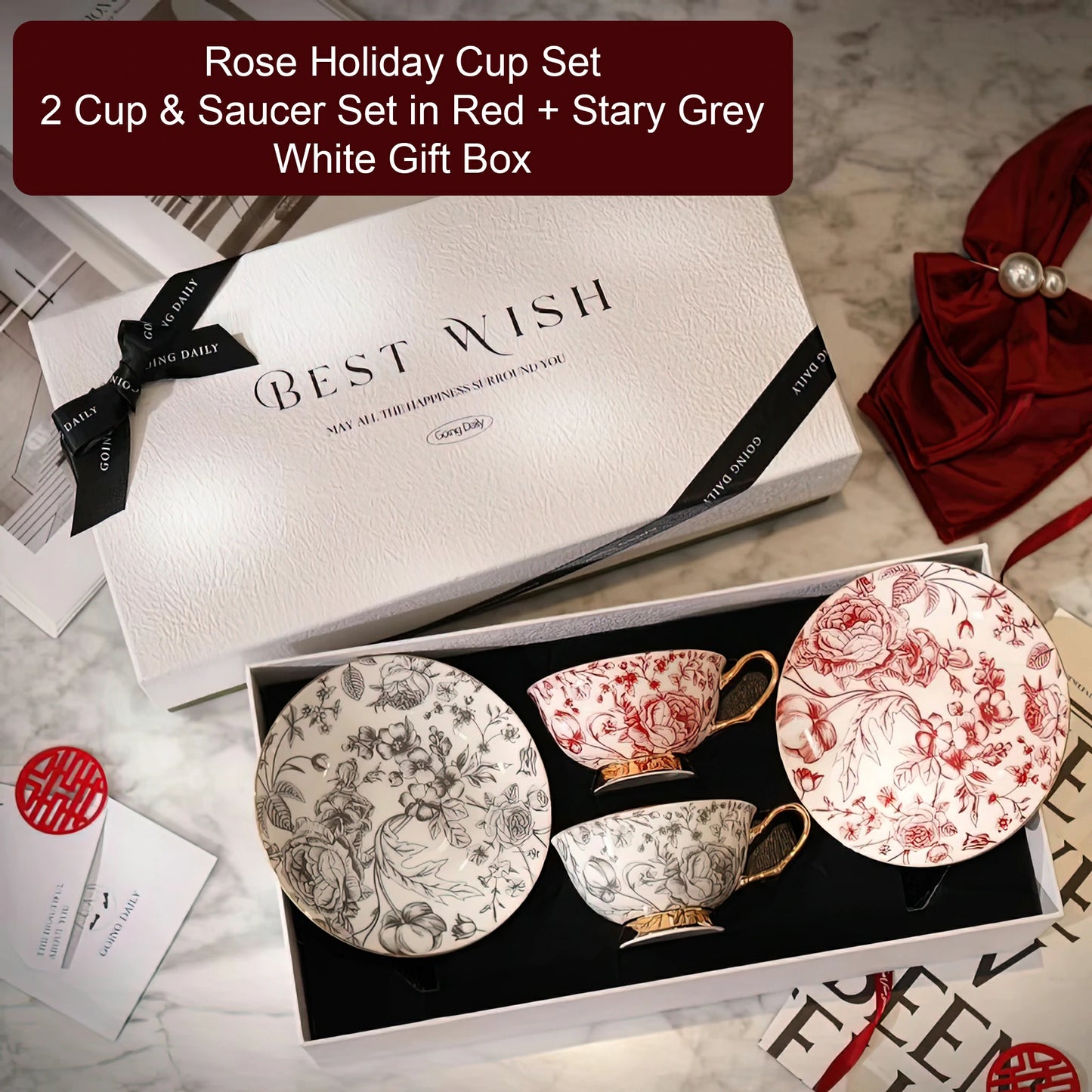 Rose Holiday Cup and Saucer