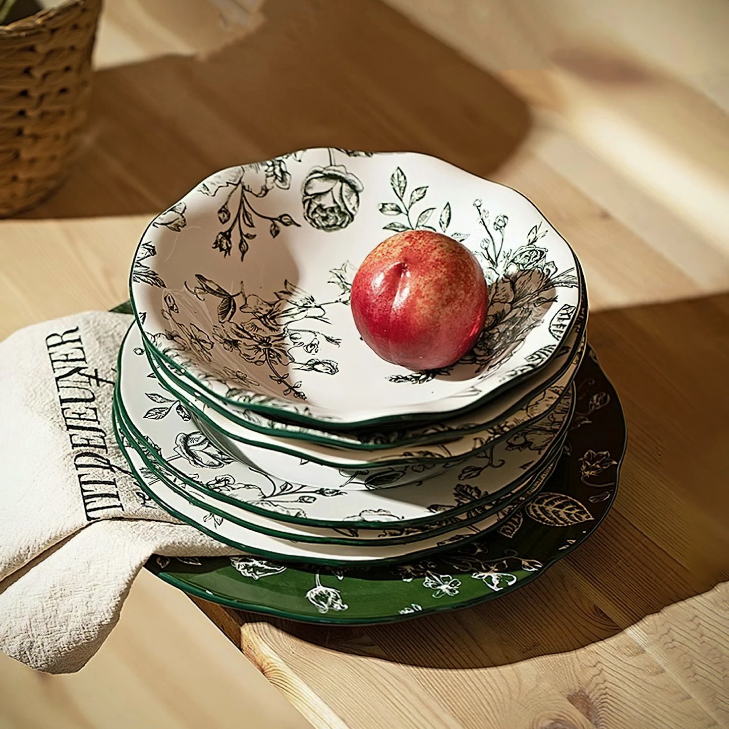 Rose Holiday Vintage Green Series Dinnerware Bowl and plate
