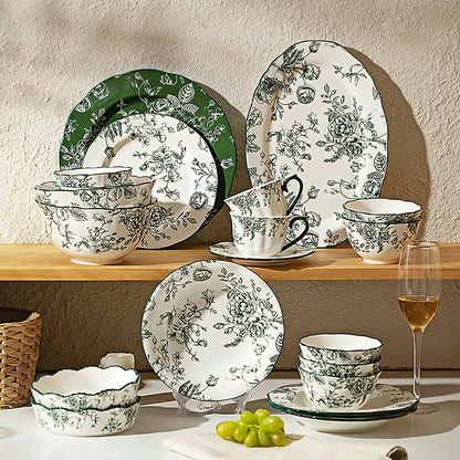 Rose Holiday Vintage Green Series Dinnerware Bowl and plate