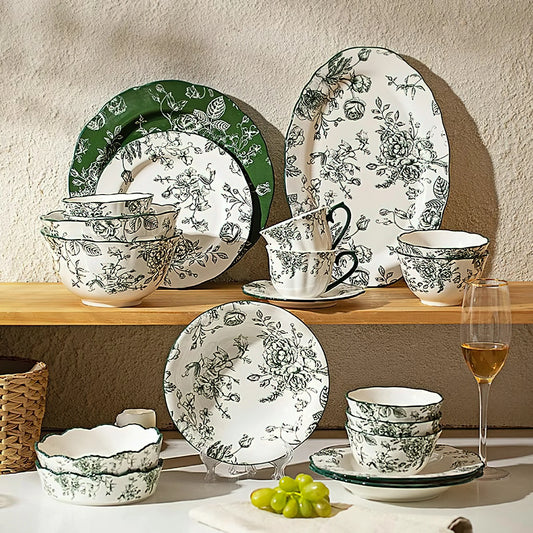 Rose Holiday Vintage Green Series Dinnerware Bowl and plate