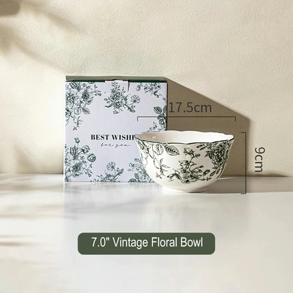 Rose Holiday Vintage Green Series Dinnerware Bowl and plate