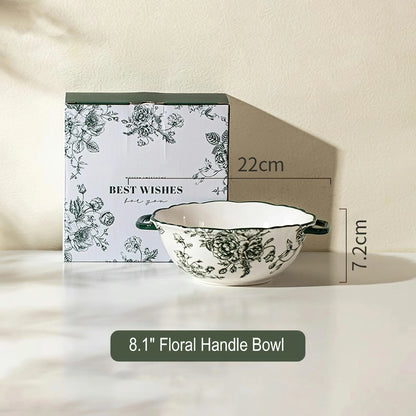 Rose Holiday Vintage Green Series Dinnerware Bowl and plate