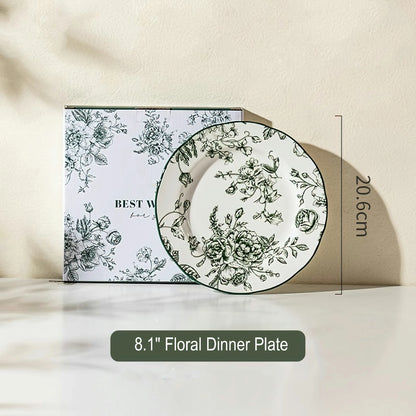 Rose Holiday Vintage Green Series Dinnerware Bowl and plate