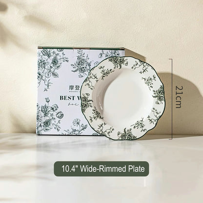 Rose Holiday Vintage Green Series Dinnerware Bowl and plate