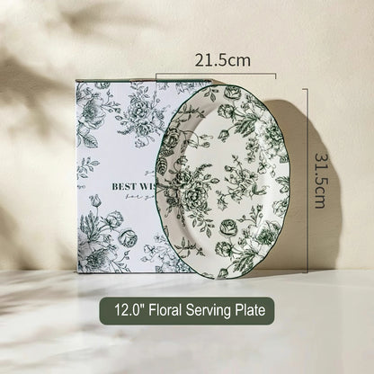 Rose Holiday Vintage Green Series Dinnerware Bowl and plate