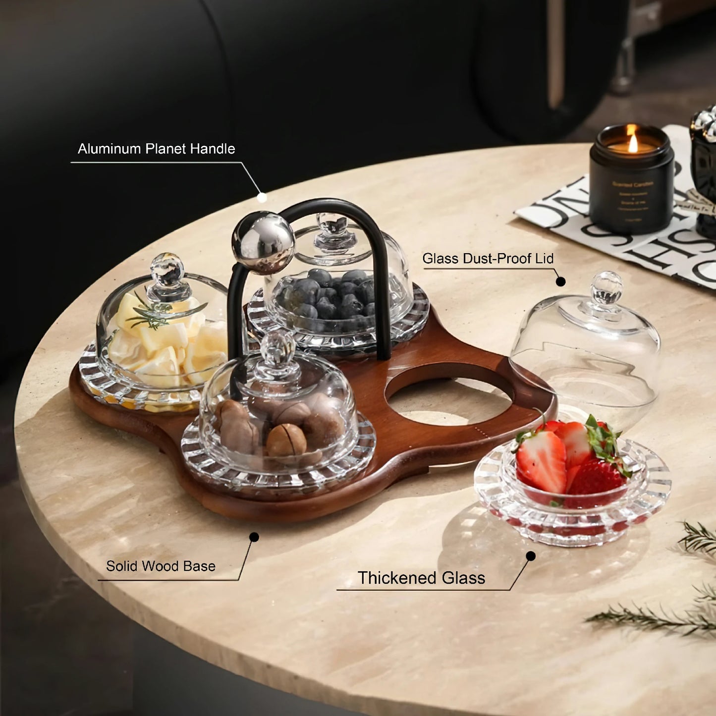 Solid Wood Snack Glass Storage Box Set