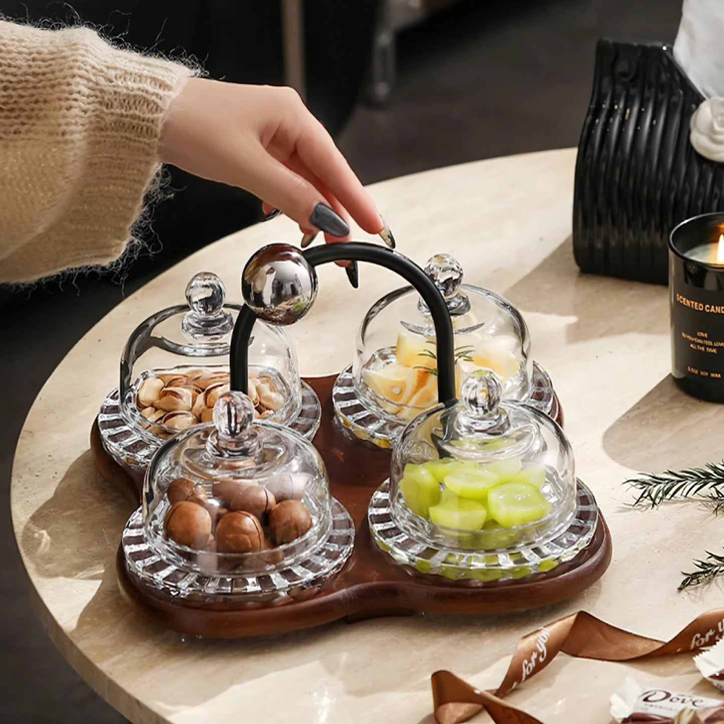 Solid Wood Snack Glass Storage Box Set