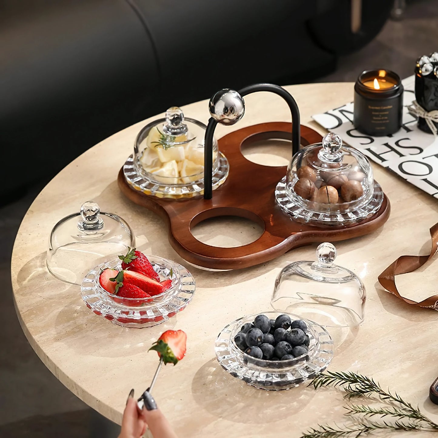 Solid Wood Snack Glass Storage Box Set