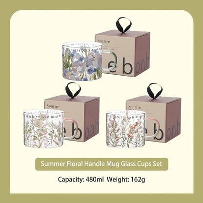 Summer Floral Handle Mug Glass Cup