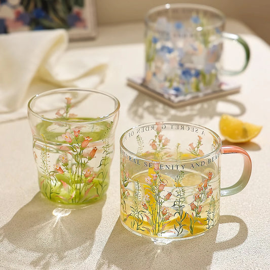 Summer Floral Handle Mug Glass Cup