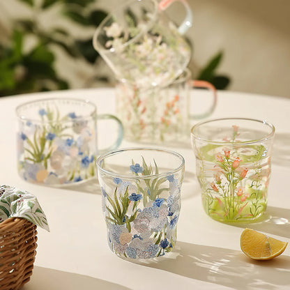Summer Floral Handle Mug Glass Cup