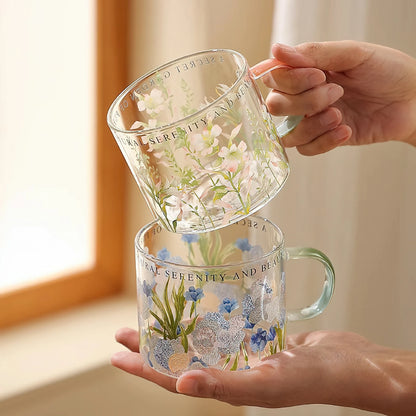 Summer Floral Handle Mug Glass Cup