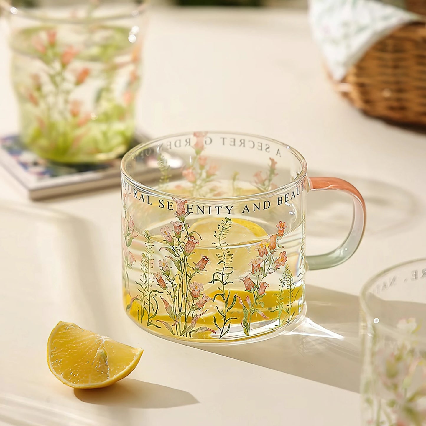 Summer Floral Handle Mug Glass Cup