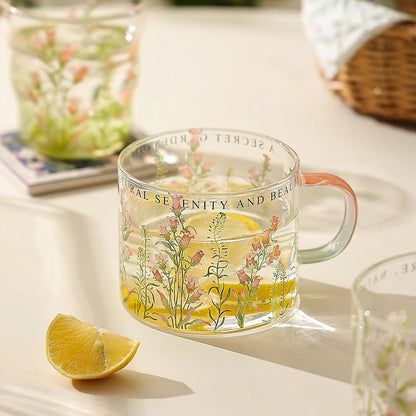 Summer Floral Handle Mug Glass Cup