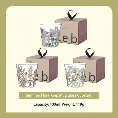 Summer Floral Handle Mug Glass Cup