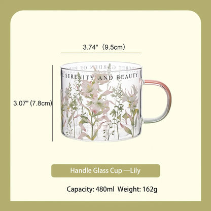 Summer Floral Handle Mug Glass Cup