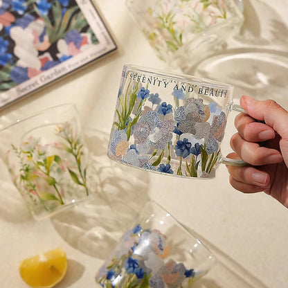 Summer Floral Handle Mug Glass Cup