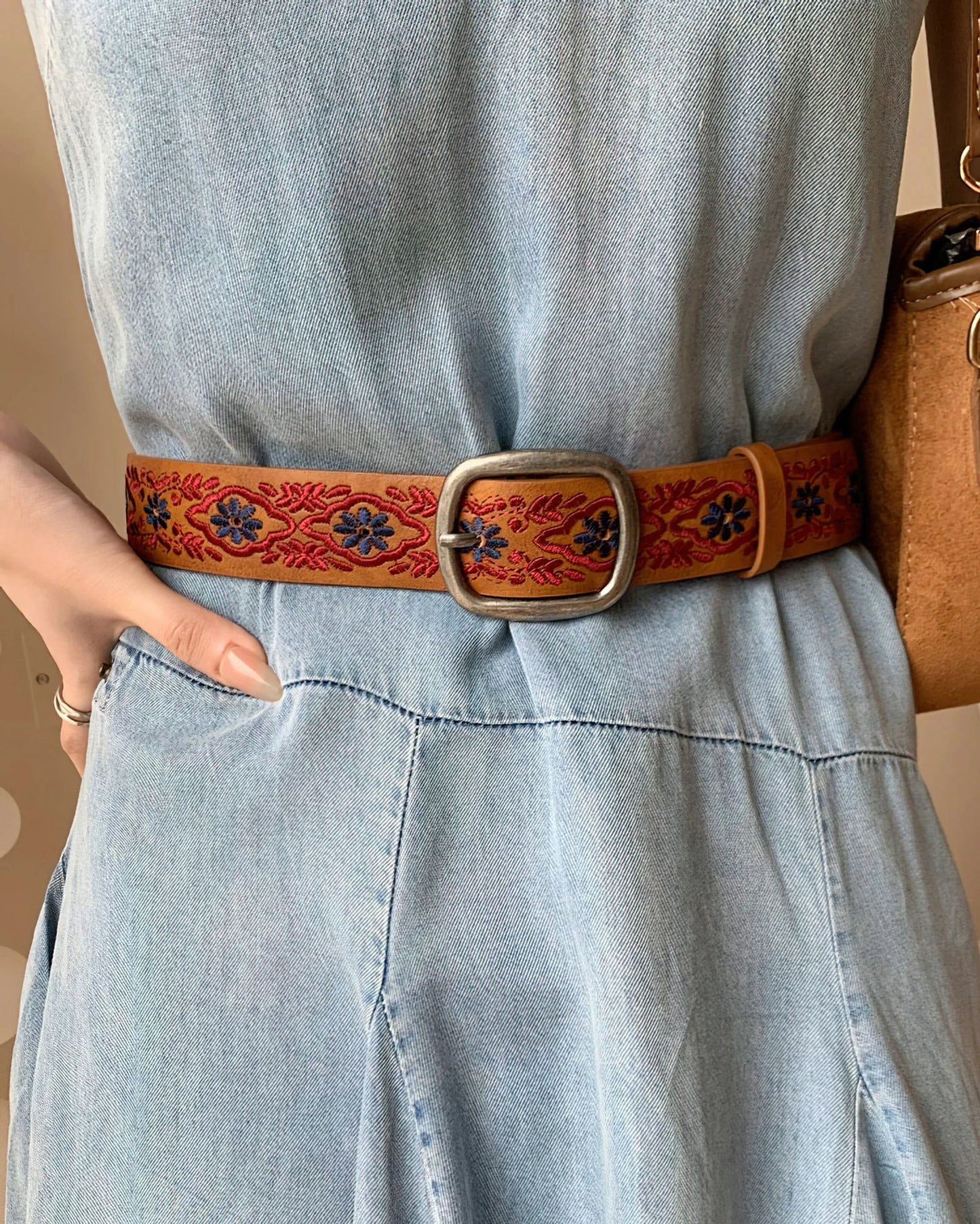 Thai Tribal Square Buckle Pattern PrintRetro Waist Belt
