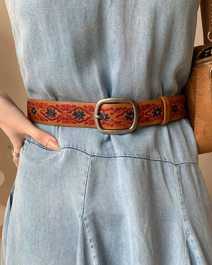 Thai Tribal Square Buckle Pattern PrintRetro Waist Belt
