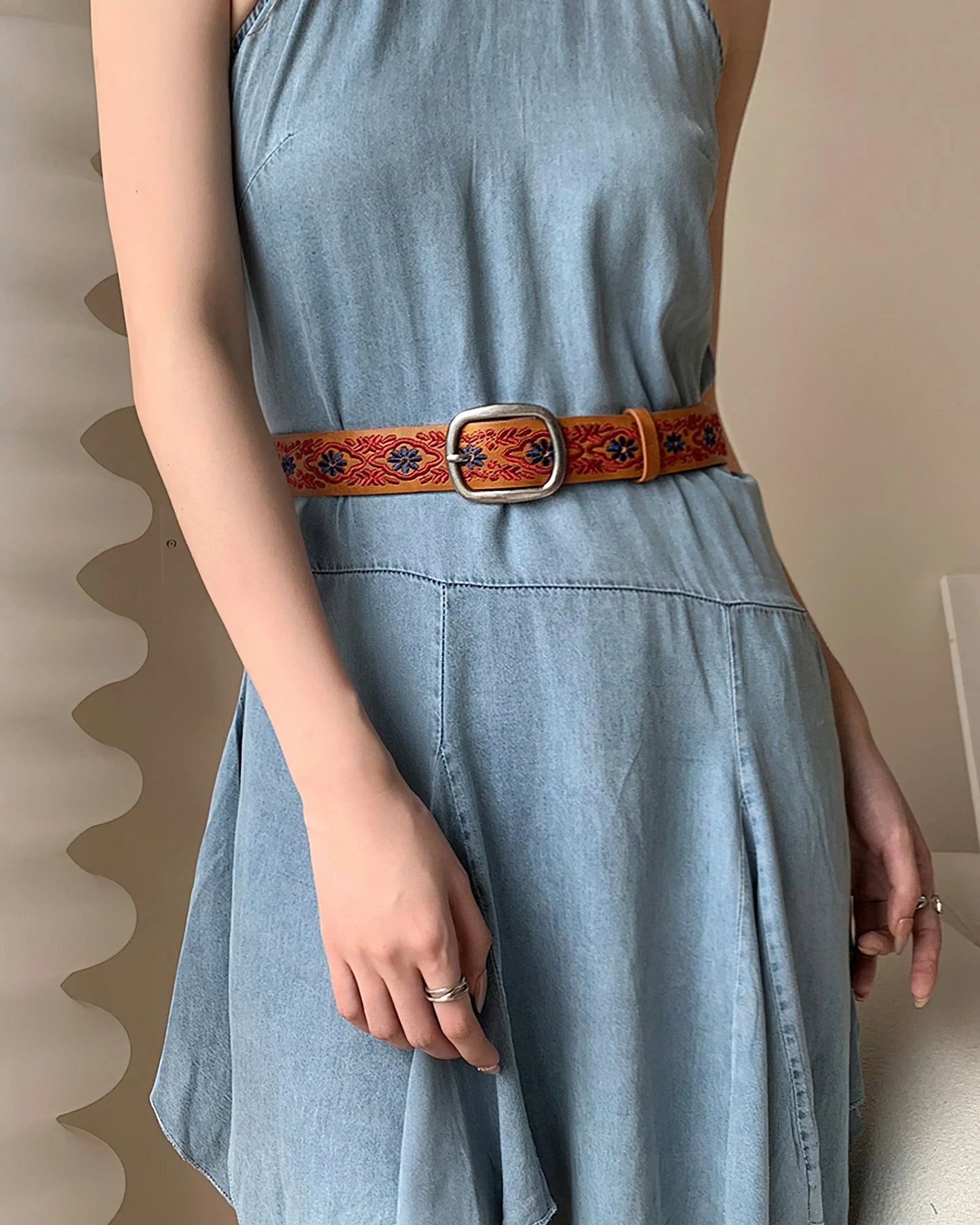 Thai Tribal Square Buckle Pattern PrintRetro Waist Belt