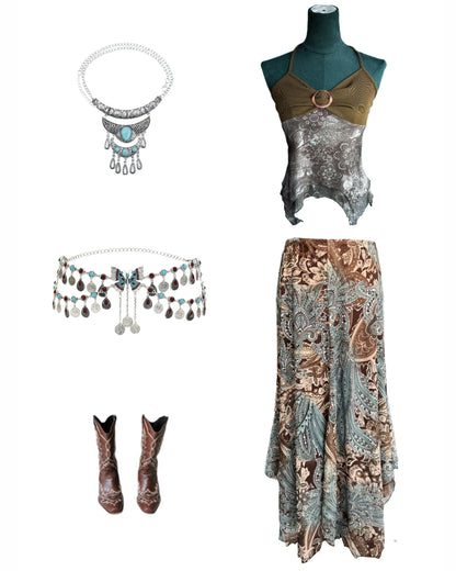 Tribal Butterfly Mesh Asymmetrical Skirt